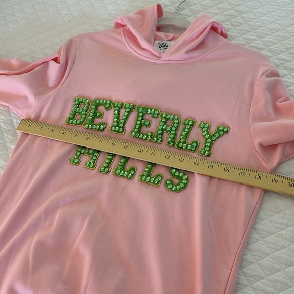Lola + The Boys Crystal Beverley Hills Rhinestone Pink Green Hoodie Womens Small - Picture 7 of 9